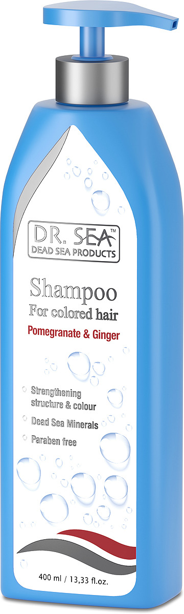 Шампунь для волос Dr. Sea, восстанавливающий, с гранатом, имбирем и минералами Мертвого моря, для окрашенных волос, 400 мл