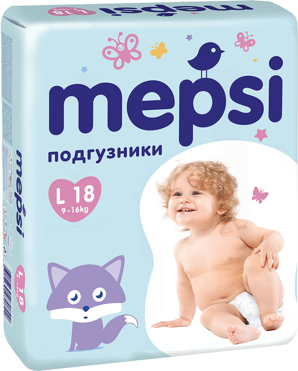 фото Mepsi Подгузники, L, 9-16 кг, 18 шт