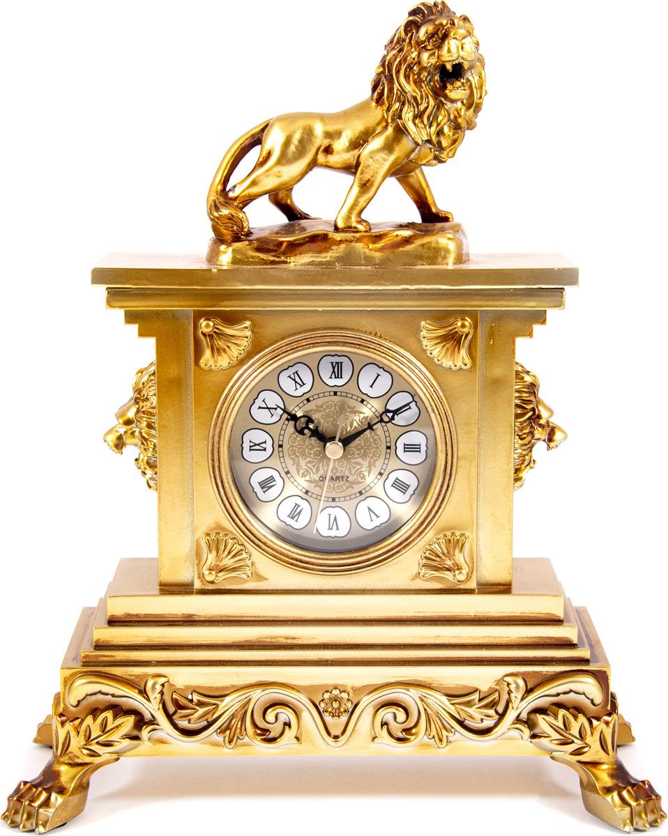 фото Часы каминные Русские подарки "Лев", 59107, золотой, 25 х 13 х 32 см