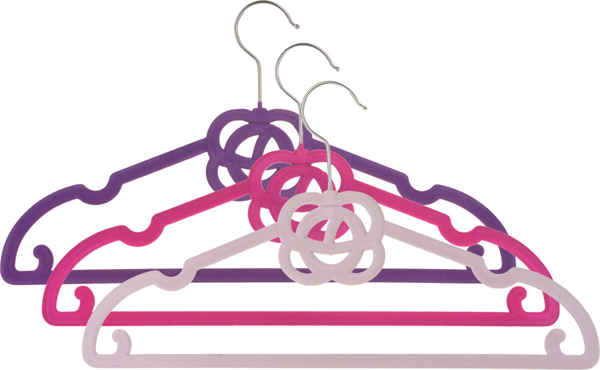фото Набор вешалок EL Casa "Роза", с перекладиной, с крючками для юбок, цвет: фиолетовый, бордовый, сиреневый, 3 шт