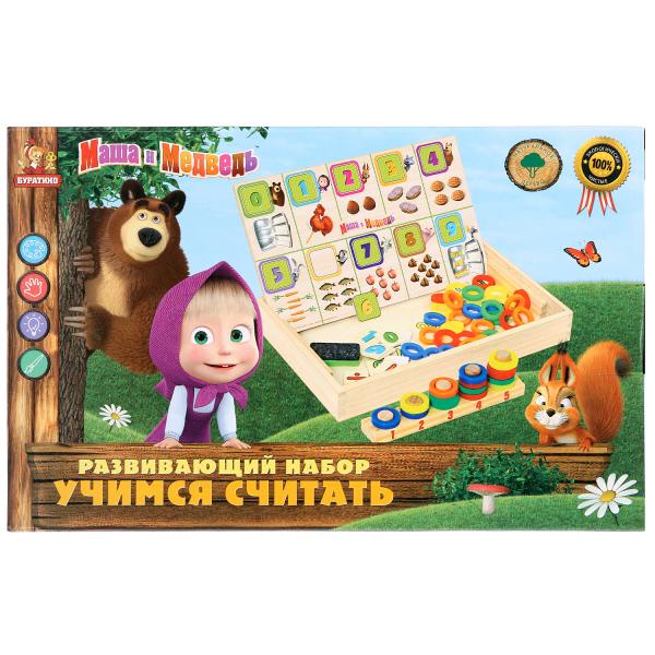 фото Игрушка деревянная Буратино "Маша и Медведь" развивающий набор, 265033, разноцветный