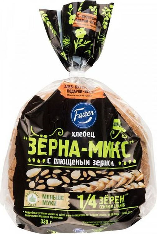 <b>Хлеб Fazer</b> "<b>Хлебец Зерна-Микс</b> с плющеным зерном", 330 г ...