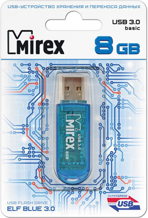 фото USB Флеш-накопитель Mirex Elf 3.0, 13600-FM3BEF08, 8GB, blue