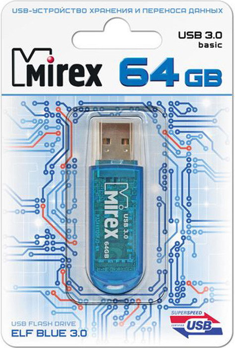 фото USB Флеш-накопитель Mirex Elf 3.0, 13600-FM3BEF64, 64GB, blue