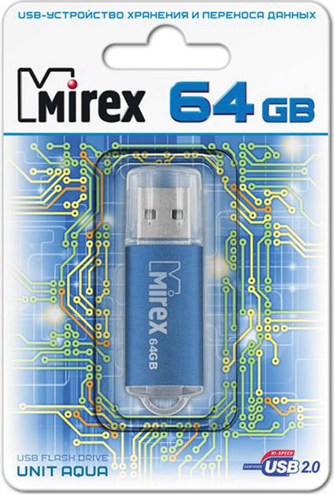 фото USB Флеш-накопитель Mirex Unit Aqua, 13600-FMUAQU64, 64GB, blue