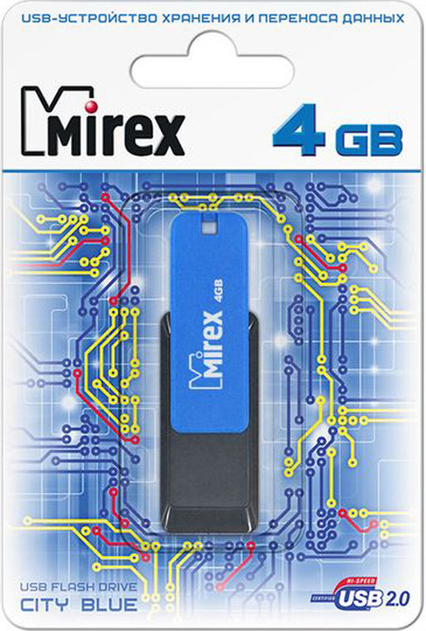 фото USB Флеш-накопитель Mirex City, 13600-FMUCIB04, 4GB, blue