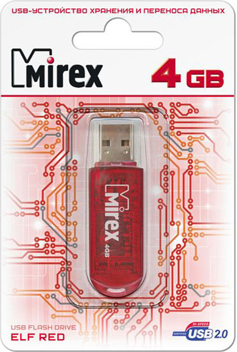 фото USB Флеш-накопитель Mirex Elf, 13600-FMURDE04, 4GB, red