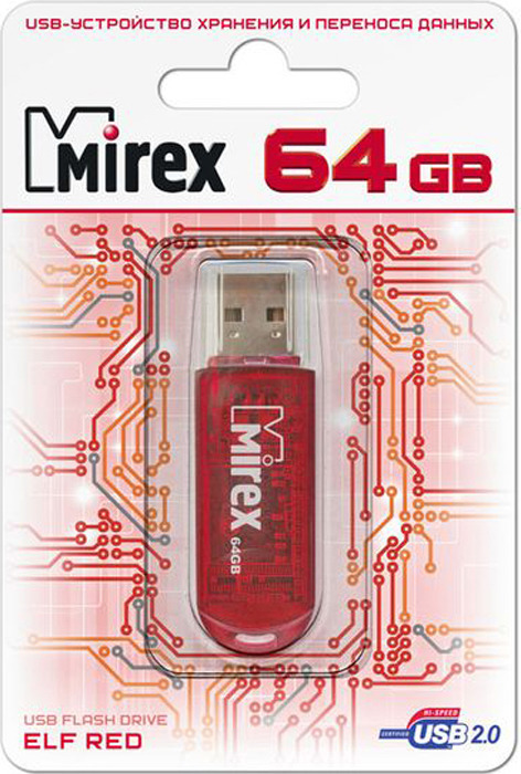 фото USB Флеш-накопитель Mirex Elf, 13600-FMURDE64, 64GB, red