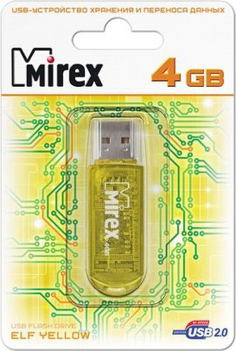 фото USB Флеш-накопитель Mirex Elf, 13600-FMUYEL04, 4GB, yellow