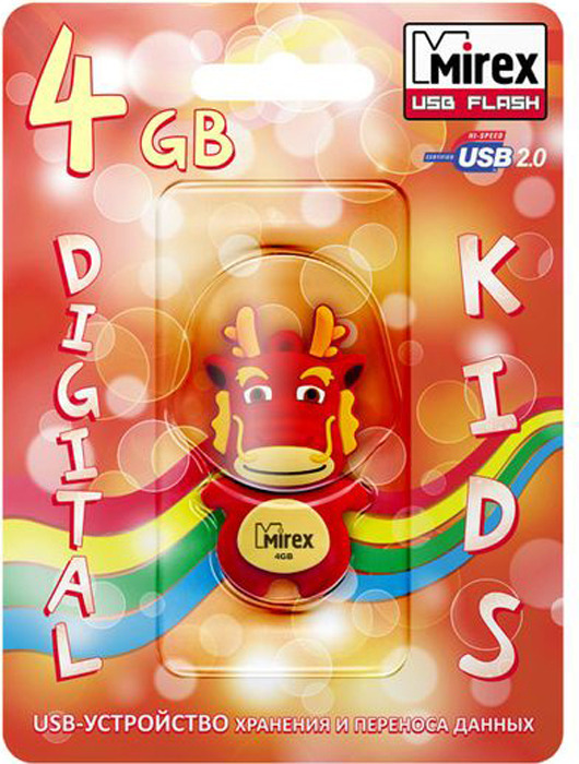 фото USB Флеш-накопитель Mirex Dragon, 13600-KIDDAR04, 4GB, red