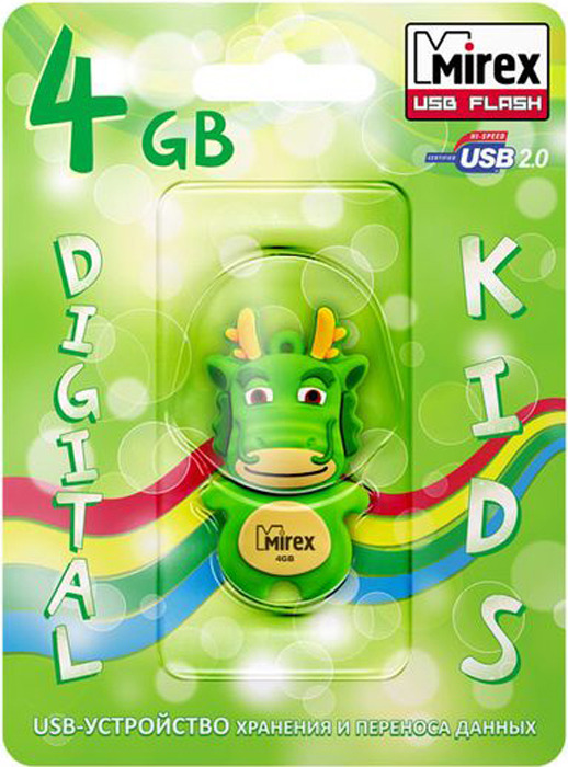фото USB Флеш-накопитель Mirex Dragon, 13600-KIDGDR04, 4GB, green