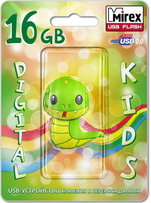 фото USB Флеш-накопитель Mirex Snake, 13600-KIDSNG16, 16GB, green