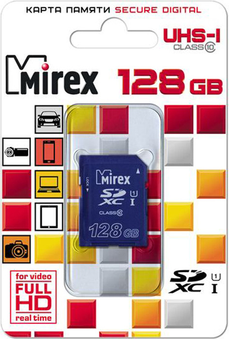 фото Карта памяти Mirex SD UHS-I Сlass 10, 13611-SD10C128, 128GB, blue