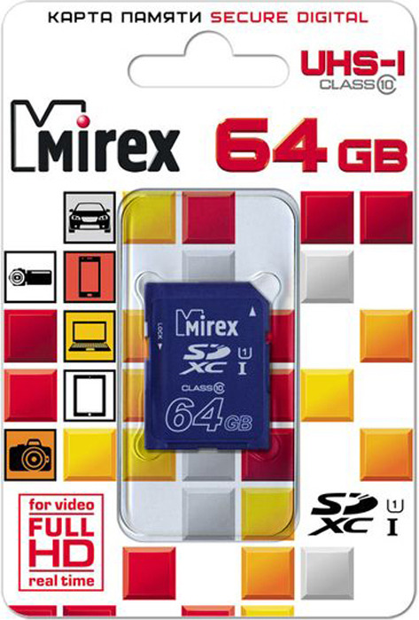 фото Карта памяти Mirex SD UHS-I Сlass 10, 13611-SD10CD64, 64GB, blue