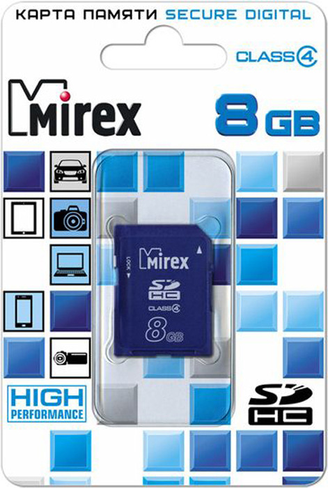 фото Карта памяти Mirex SD Сlass 4, 13611-SDCARD08, 8GB, blue