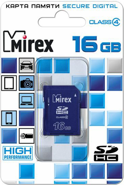 фото Карта памяти Mirex SD Сlass 4, 13611-SDCARD16, 16GB, blue