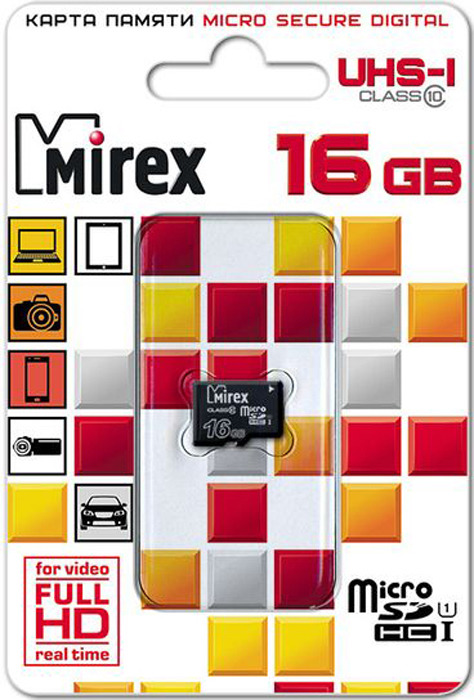 фото Карта памяти Mirex microSD UHS-I Сlass 10, 13612-MCSUHS16, 16GB, black