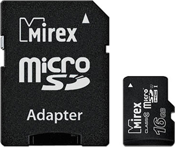 фото Карта памяти Mirex microSD UHS-I Сlass 10, с адаптером, 13613-ADSUHS16, 16GB, black