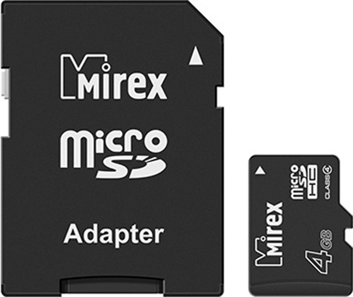 фото Карта памяти Mirex microSD Сlass 4, с адаптером, 13613-ADTMSD04, 4GB, black