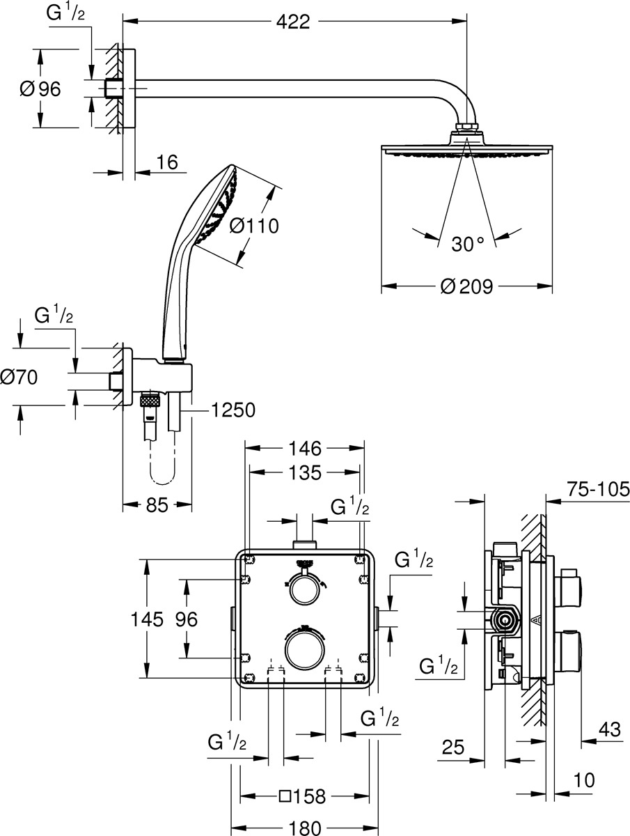 фото Душевой комплект Grohe Grohtherm, 34734000, серебристый