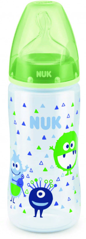 фото Бутылочка для кормления NUK First Choice Plus, с силиконовой соской, от 0 месяцев, 300 мл, 10741578-Монстр зеленый
