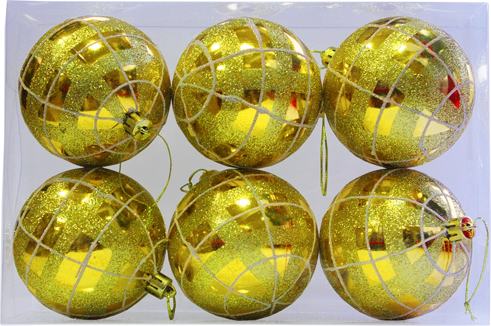фото Набор елочных шаров Магия праздника, NY031, золотой, диаметр 8 см, 6 шт