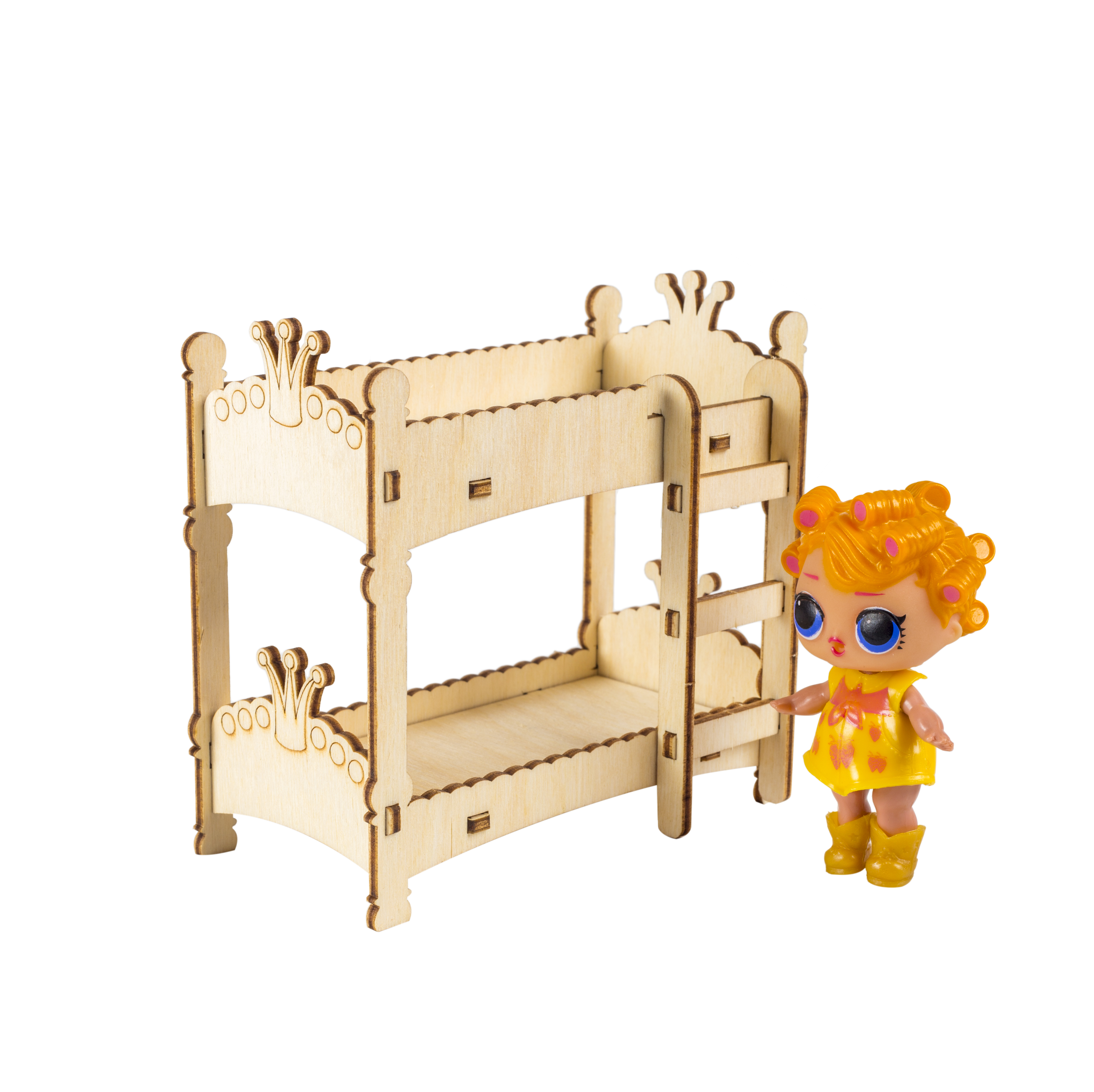 фото Мебель для кукол Iq Format в домик для кукол LOL, двухэтажная кроватка бежевый
