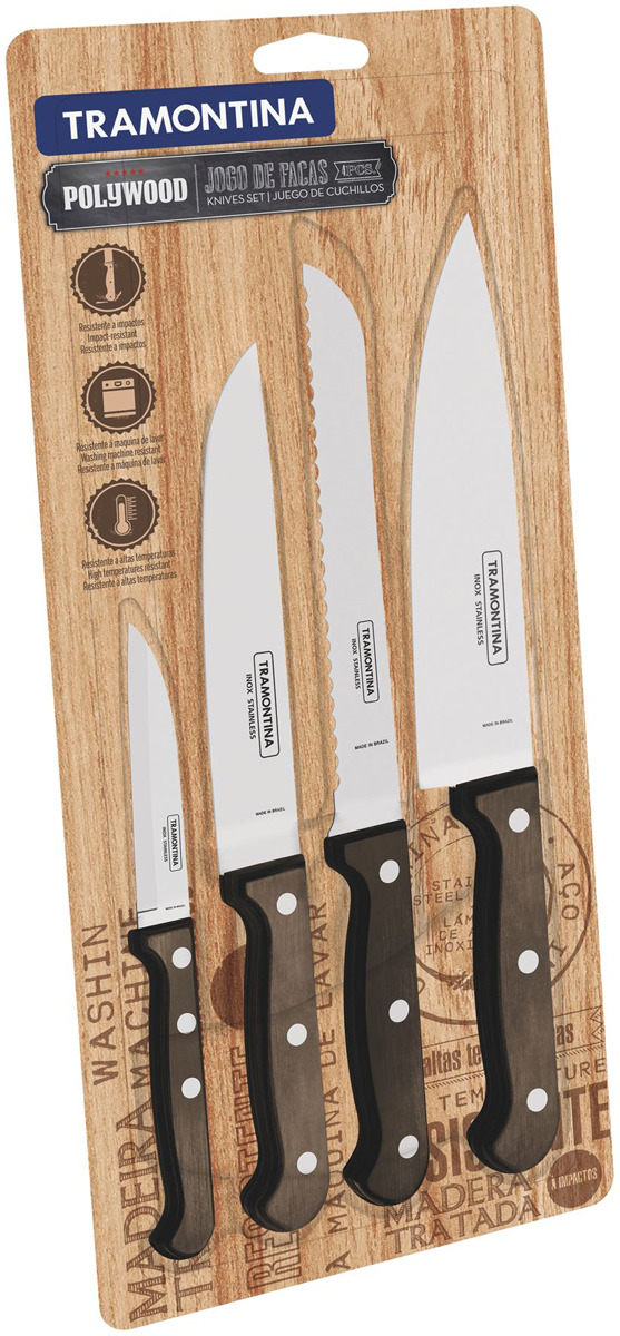 фото Набор кухонных ножей Tramontina Polywood, 21199/981-TR, коричневый, 4 предмета