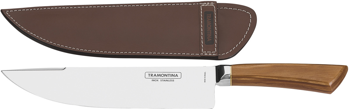 фото Нож для мяса Tramontina Churrasco, в ножнах, 21575/148-TR, коричневый, длина лезвия 20 см