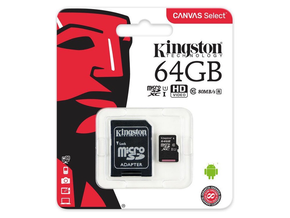 фото Карта памяти Kingston MicroSD 32GB Class 10 Canvas Select UHS-I U1 (80 Mb/s) + SD адаптер