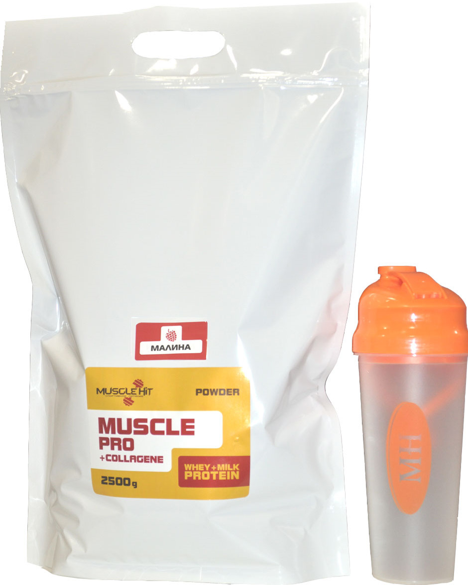 фото Протеин Muscle Hit Muscle Pro + Collagen, малина, 2,5 кг + шейкер