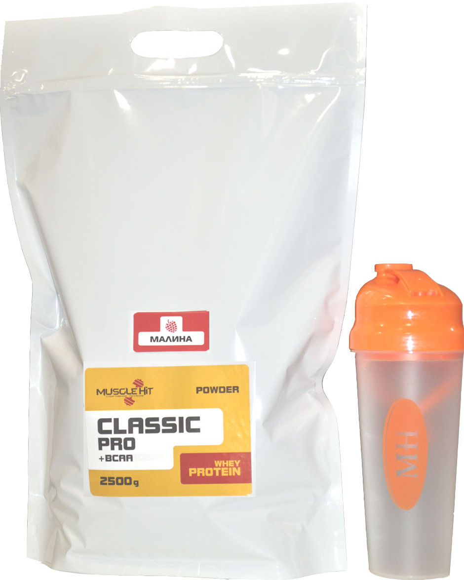 фото Протеин Muscle Hit Classik Pro + BCAA, малина, 2,5 кг + шейкер