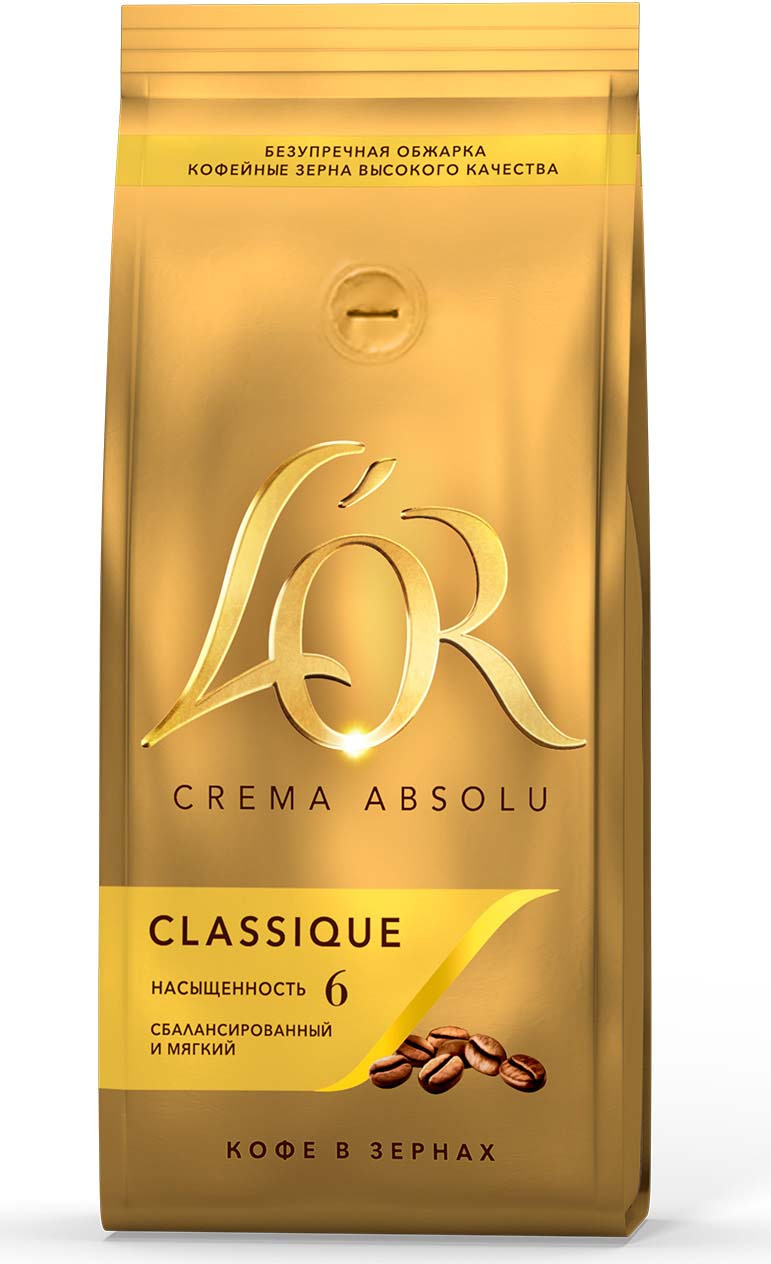 фото L’OR Crema Absolu Classique кофе натуральный жареный в зернах, 230 г L'or