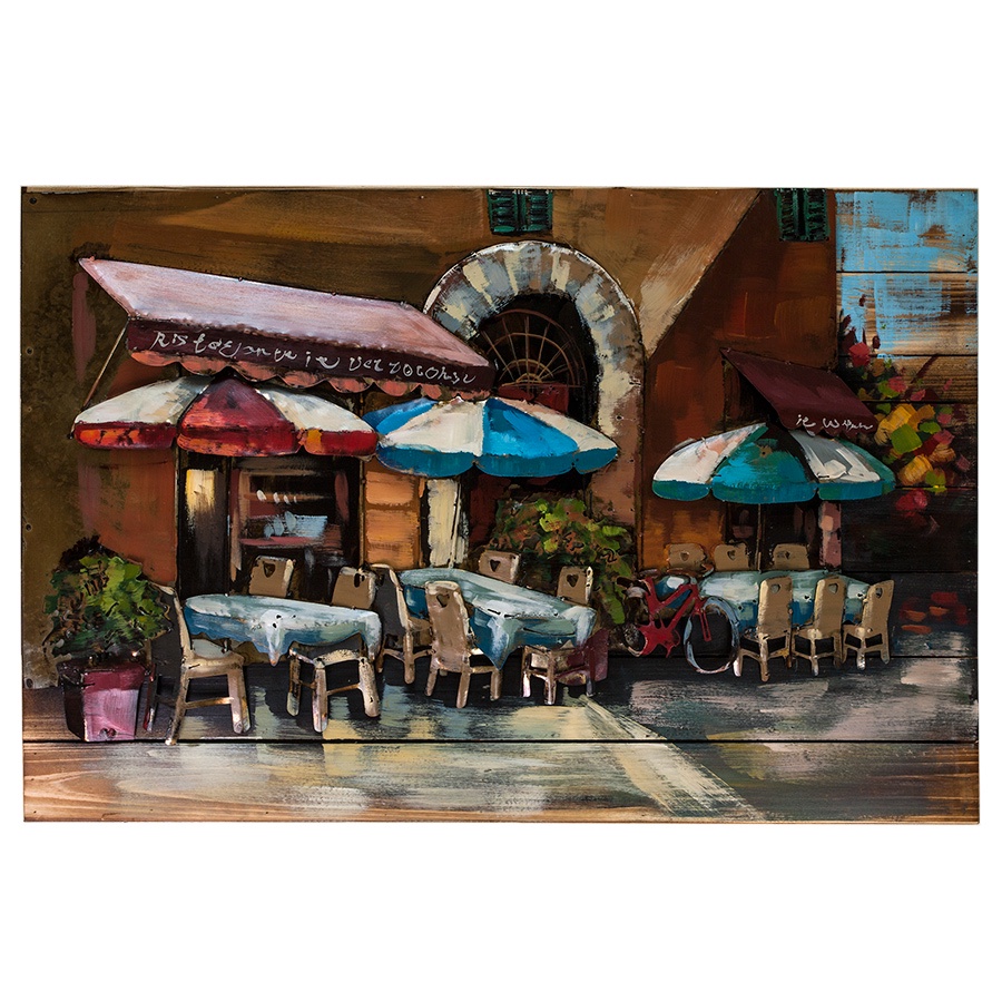 фото Картина Miralight деревянная с металлом L18B45 "Летнее кафе" 90х60 см., Дерево, Металл