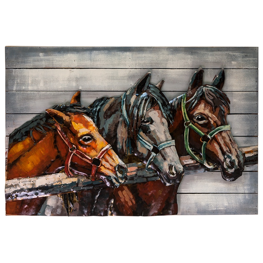 фото Картина Miralight деревянная с металлом S18B13 "Лошади" 90х60 см., Дерево, Металл