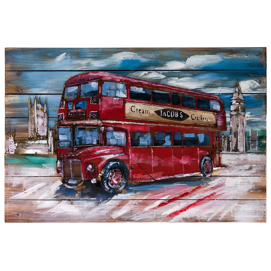 фото Картина Miralight деревянная с металлом S18B49 "Лондонский автобус" 90х60 см., Дерево, Металл