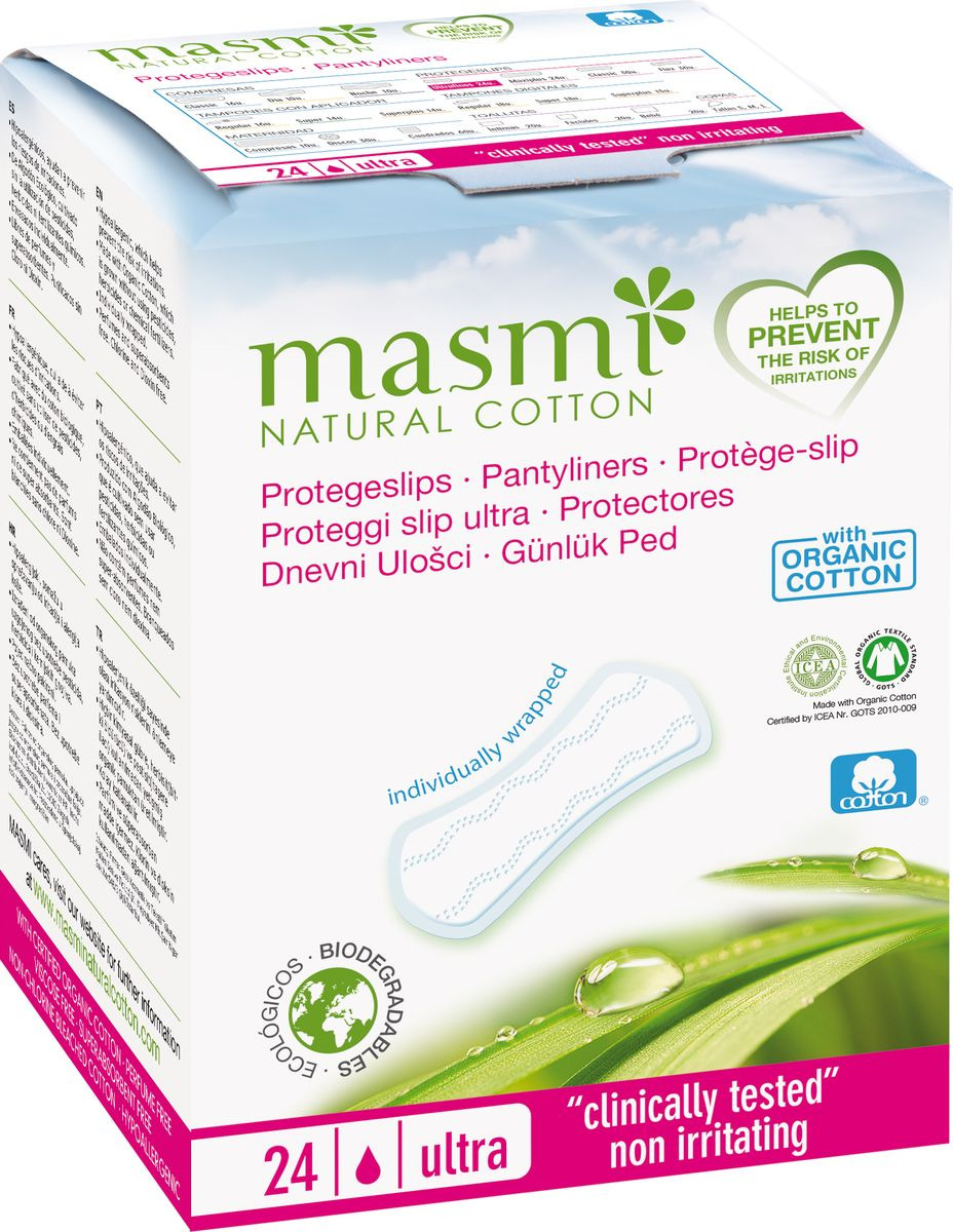 Натуральные прокладки ежедневные Masmi Natural Cotton, ультратонкие 24 ...