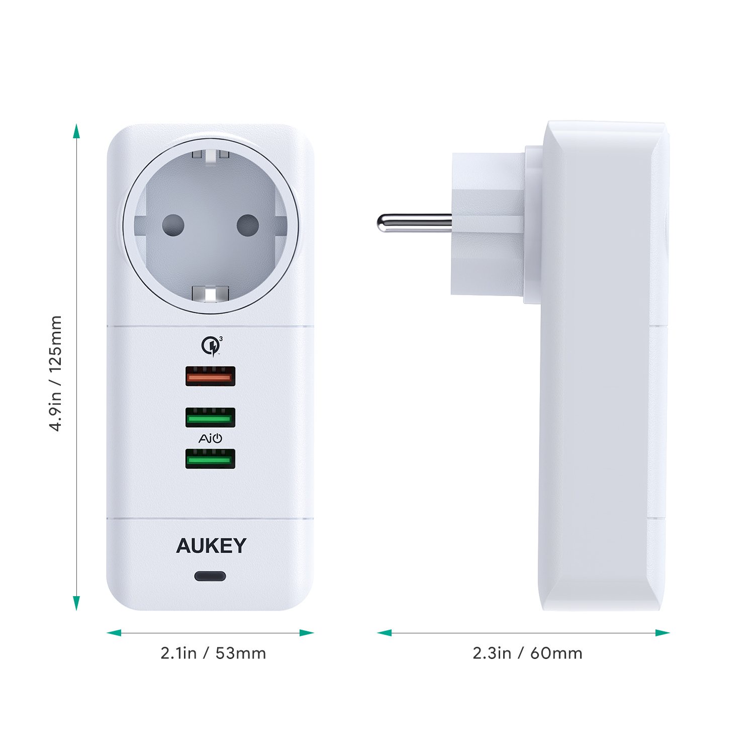 фото Сетевой фильтр Aukey 1AC+3USB, PA-W01, белый