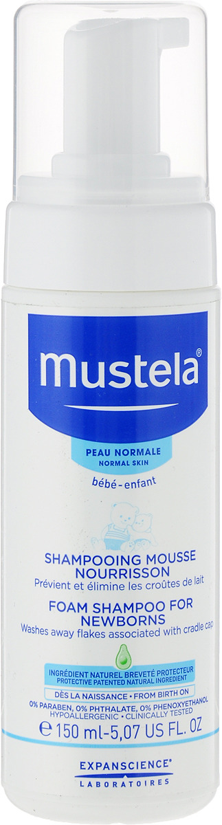 Пенка-шампунь Mustela для новорожденных, 150 мл пенка mustela от корочек