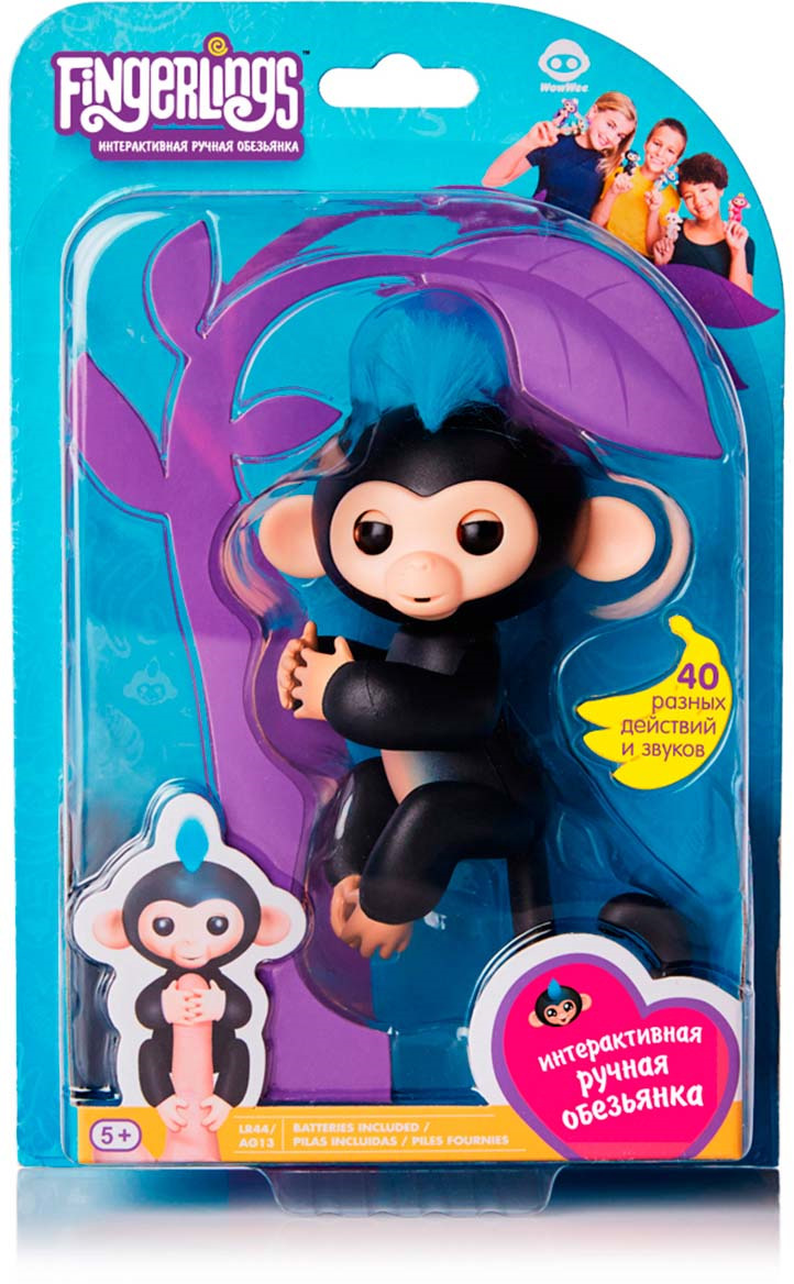 фото Fingerlings Интерактивная игрушка Обезьянка Финн цвет: черный, 12 см