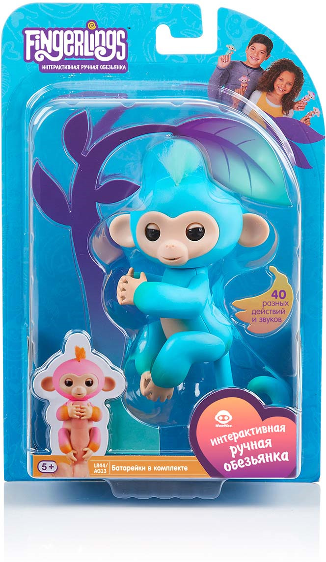 фото Fingerlings Интерактивная игрушка Обезьянка Чарли цвет голубой зеленый