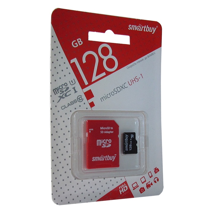 фото Карта памяти SmartBuy microSDHC  Class 10 UHS-I U1 128GB + SD adapter