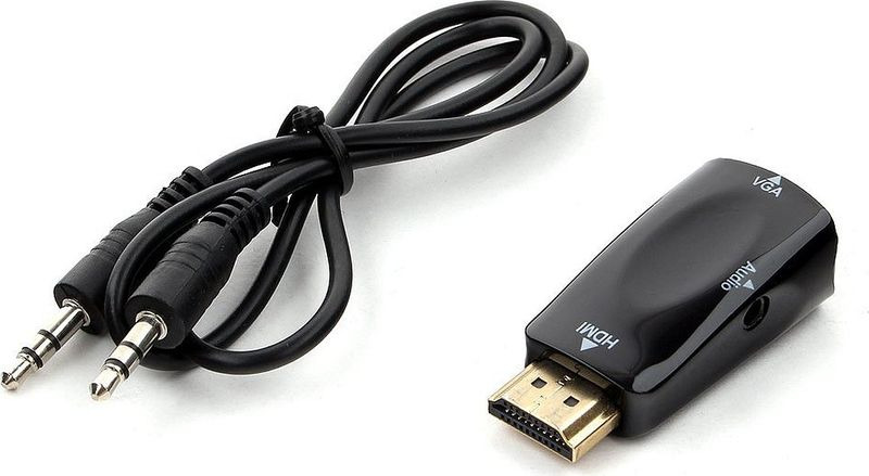 Переходник Cablexpert HDMI-VGA, 19M/15F, Jack3.5, черный