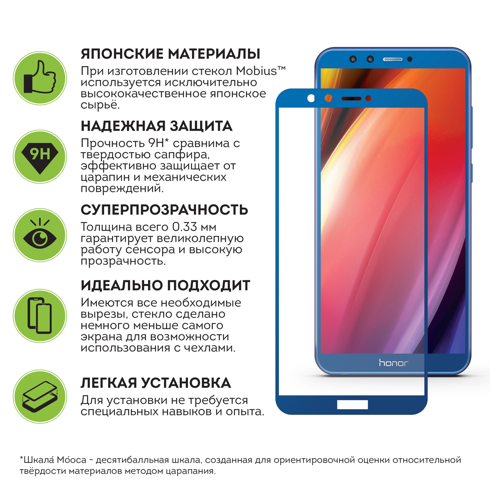 фото Защитное стекло Mobius Huawei Honor 9 Lite, синий