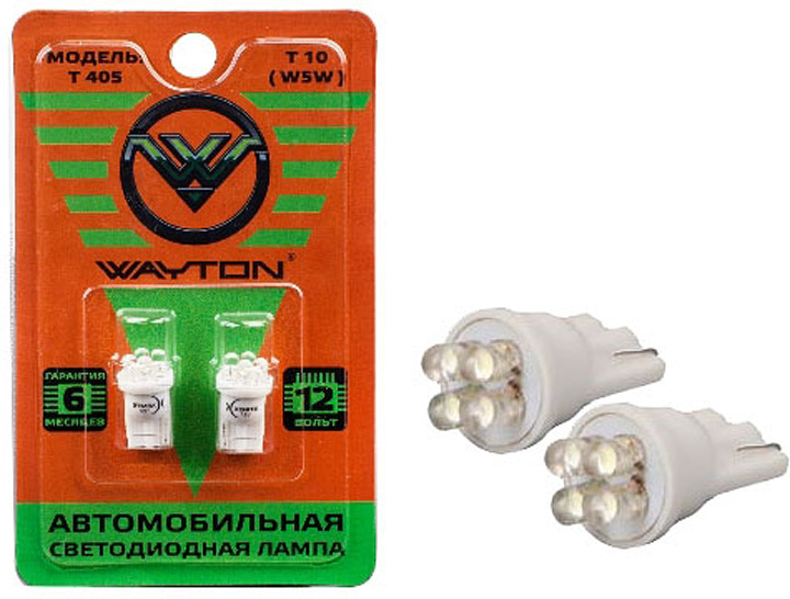 фото Автолампа Wayton T405, светодиодная, 12V, Т10, W5W, 1109007, 2 шт