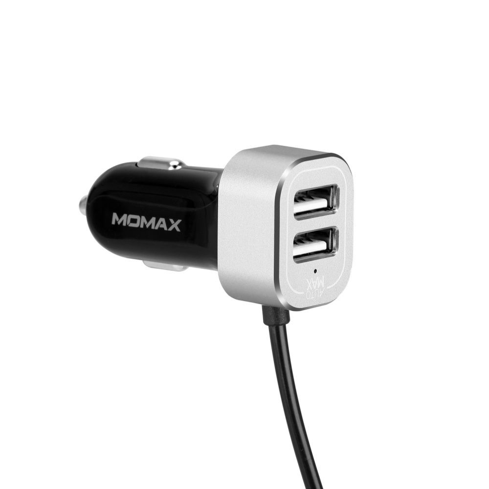 фото Автомобильное зарядное устройство Momax Car Charger UC6 2 USB порта + кабель 2 метра на 2 USB порта, серый металлик