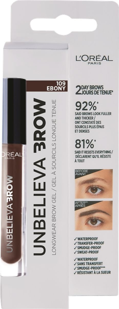 фото Тинт для бровей L'Oreal Paris Unbelieva Brow, водостойкий, оттенок 109, Темно-коричневый, 3,4 мл