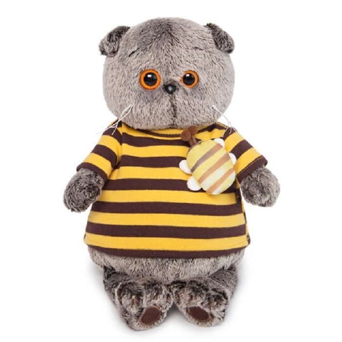 Мягкая игрушка Буди Баса Budibasa Басик в полосатой футболке с пчелой, 30 см