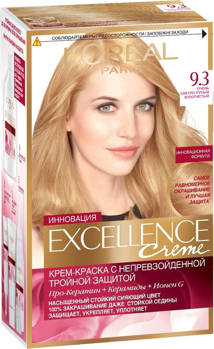 фото L'Oreal Paris Стойкая крем-краска для волос "Excellence", оттенок 9.3, Светло-русый золотистый