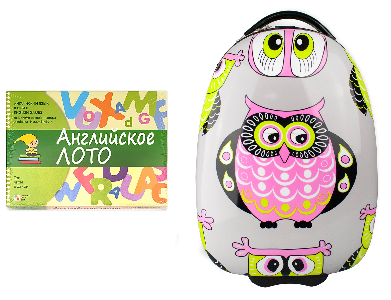 фото Развивающая игрушка PROFFI Набор лото «Изучаем английский язык» + чемодан детский "Совушка" PK0946, мультиколор серый, зеленый, розовый, белый